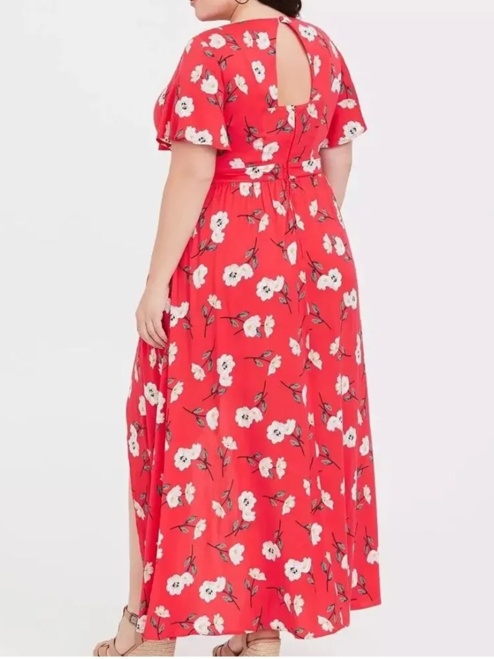 Torrid Floral Maxi Challis Walk-Through Dress In Vibrant Salmon Pink Color - Picture 5 of 10